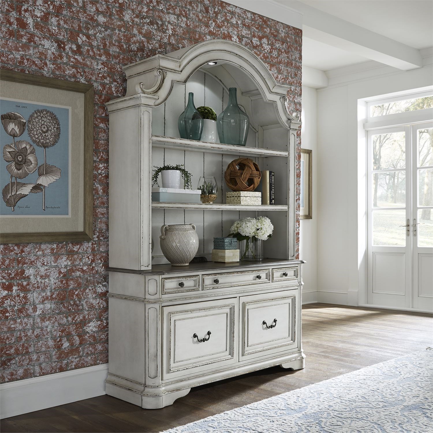 Liberty Furniture Magnolia Manor 244HOJOCHS Credenza and Hutch with Touch Lighting Standard